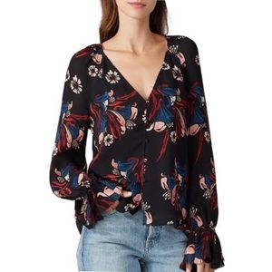 Joie Washable Silk V-Neck Blouse -  Bold Black Floral Print - Like New